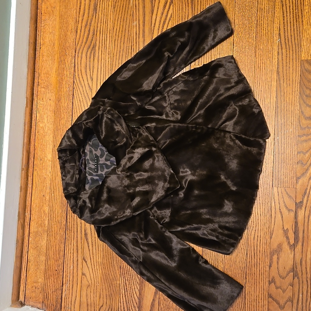 Sisley Brown Faux Fur Cropped Blazer Coat Wrap